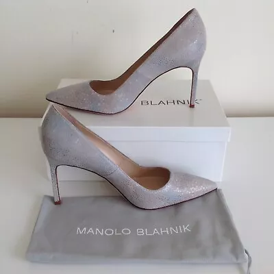 NEW Manolo Blahnik Lavender/White Suede Pump Shoes Heels Size 395 • $300