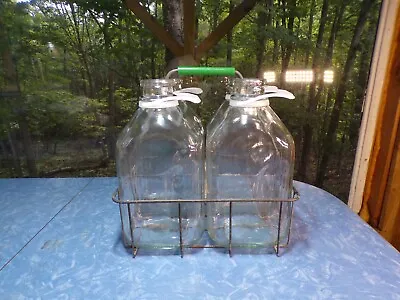 Vintage Milk Bottle Carrier Crate Metal Wire Holder With 4 Half Gallon Bottles • $24.95