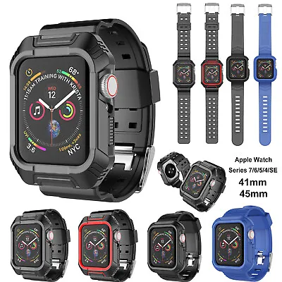 $6.98 • Buy For Apple Watch Series 7/6/5/4/SE Rugged Protective Case + Strap Bands 41/45mm