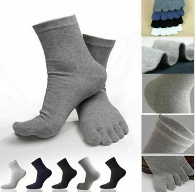 5 Pairs Men's Cotton Blend Soft Five Fingers Five Toe Socks Absorbent Stockings • £4.79