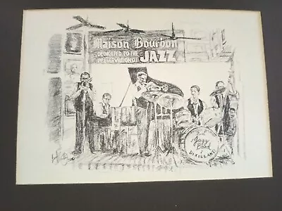 1982 Brent McCarthy Pencil Litho Print Bourbon Jazz New Orleans Matted 5 X 7 • $10