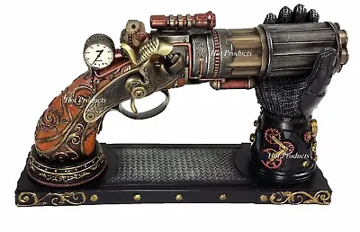 6 Barrel Steampunk Display Pistol Prop Gun Gauntlet Glove Stand Statue Figurine • $111.38