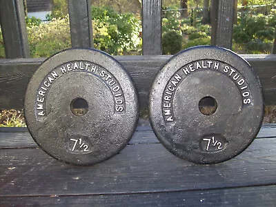 Vtg AMERICAN HEALTH STUDIOS 7.5s BarBell BodyBuilding YORK Strongman Fitness Old • $75
