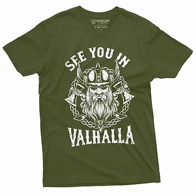 Men's Viking Warrior T-shirt See You In Valhalla Nordic Norse Mythology Odin Tee • $17.85