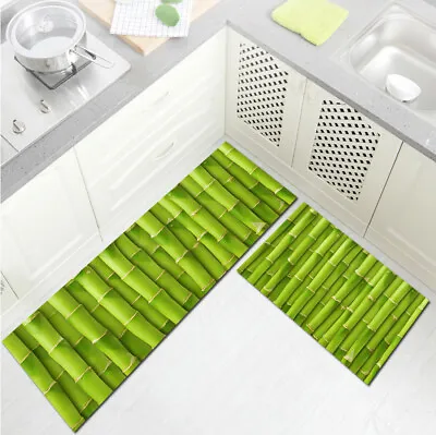 Green Bamboo Kitchen Mat Non-Slip Soft Carpet Kids Bedroom Floor Area Rugs • $16.99