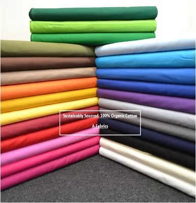 ORGANIC 100% COTTON FABRIC PLAIN - Sustainably Sourced Material -25 Colours. • £3.99