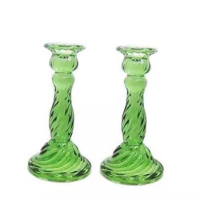 Vintage Glass Candlesticks Candles Holders Candelabras Wedding Green • $39.27