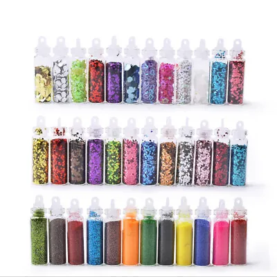 12 Bottles Mini Glass Vial Charm Nail Art Sequins Glitter Stickers Crafts Decor • $5.97