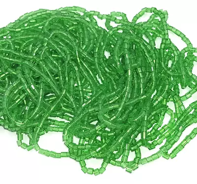 Cut Medium Transparent Green Glass Vintage Czech Seed Beads 9/0 Cut Partial Hank • $6