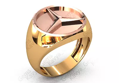 14k Gold Over Solid Sterling Silver Mercedes Benz Men's Ring Jewelry Size US 6-9 • $168.30