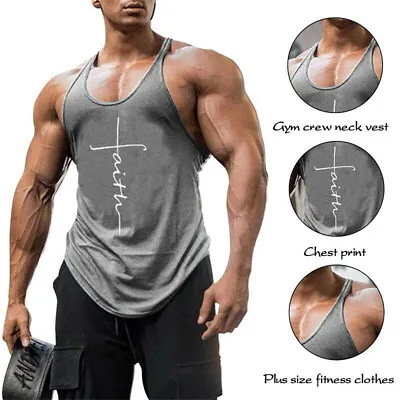 Men's Gym Vest Racerback Bodybuilding Muscle Stringer Tank Top Fitness Sports • £7.46