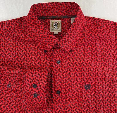 Cinch Men's Button Down Long Sleeve Red Geometric Cowboy Rodeo Shirt Medium • $22.95