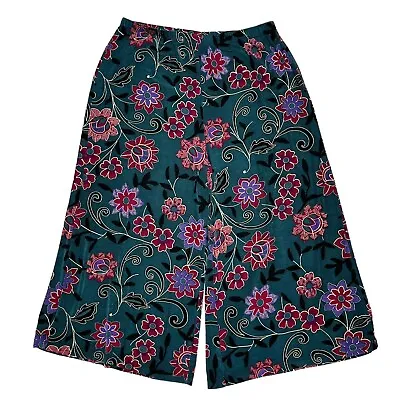 Vintage Slinky Brand Pants Womens M Wide Leg Crop Dark Green Floral Palazzo Y2K • $15.30