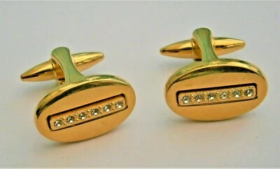 £8.50 • Buy J70:) Vintage Gold Tone Diamante Rhinestone Cut Glass Oval Bling Cufflinks  