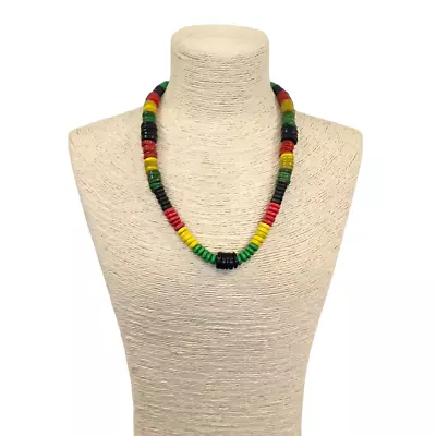 Unisex Tropical Bamboo Wood Jamaican Rasta Vibe Tribal Necklace On Silk Thread • $9.98
