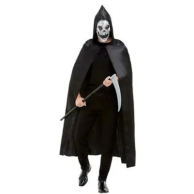 Adult's Grim Reaper Fancy Dress Costume Kit Death Scythe Mask Cape Men's Women's • £17.49