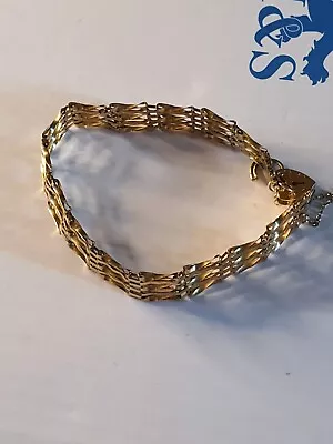 £325 • Buy VINTAGE SOLID 9ct 375 Gold 4 Bar Gate Bracelet W/Heart Locket (FH) London 1990