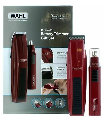 Wahl GroomEase 11 Piece Kit Battery Trimmer Shaver Gift Set - Burgundy UK • £12.49