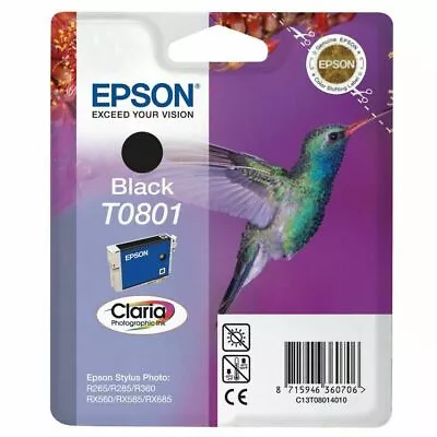 £13.81 • Buy Genuine Epson T0801 Black Ink Cartridge Stylus R265 R285 R360 RX560 RX585 RX685