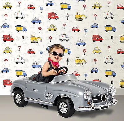 Debona Cars Fire Engine Trucks Road Traffic Boys Bedroom Wallpaper 10m 20007 • £8.49