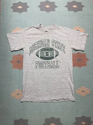Vintage Michigan State University Football T Shirt Heather Gray MSU College Med • $17