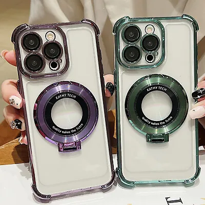 For IPhone 15 14 13 12 11 Pro Max Shockproof Clear Case With Magnetic Ring Stand • $7.19