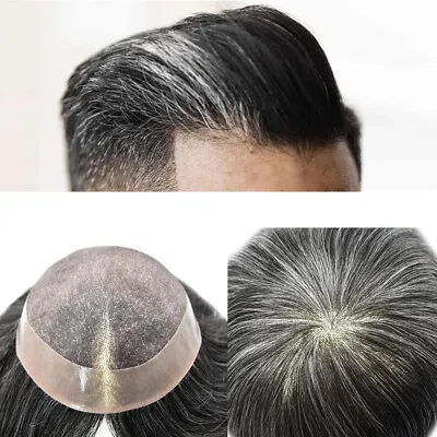 Mens Toupee Fine Mono Mens Hairpiece Poly Skin Hair System Pu Replacement Wig • $189