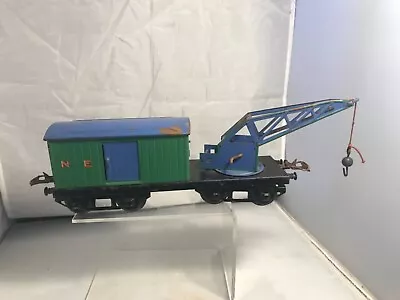 VINTAGE HORNBY O GAUGE TINPLATE  No2 N.E. BREAKDOWN VAN AND CRANE  GREEN / BLUE  • £59.95