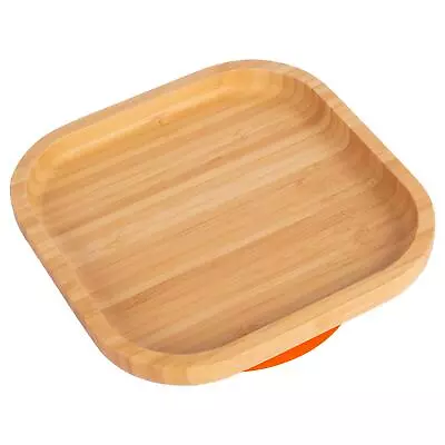 Tiny Dining Orange Square Bamboo Baby Suction Plate Toddler Weaning Feeding Set • £11