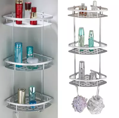 £9.99 • Buy 3 Tier Bathroom Corner Shower Shelf Rack Organiser Bath Accessory Set Caddy Tidy