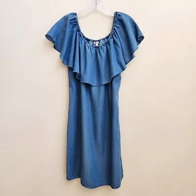 Spense Dress Women's Size 12 Blue Chambray Off The Shoulder Summer Beach Dress • $14.92