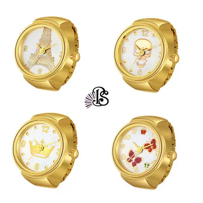 Quartz Finger Ring Watch Gold Tone Elastic Band Round Analog Watch For Men Women • $18.99