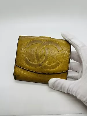 CHANEL Wallet Bifold Short Card Purse Coco Leather Yellow Vintage Authentic Auth • $0.01