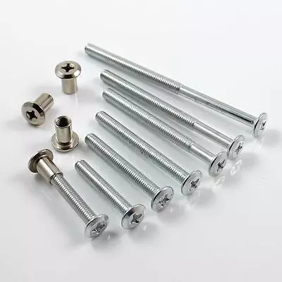 M6 Pozi Bzp Furniture Bolts & Chrome Plated Connector Caps Bedmaking Bed Cot • £2.40