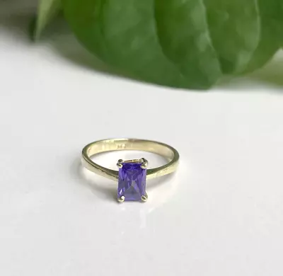 1.50CT Emerald Cut Lab Created Amethyst Ring For Women 14K Yellow Gold Plated • $89.49