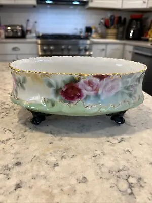 Dated 1896 T&V Limoges Artist Hand Painted Cachepot Cabbage Roses Excellent • $64