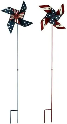 July 4th 34 H Tall Metal American Glory Pinwheel Garden Yard Decor Set Of 2   • $29.99