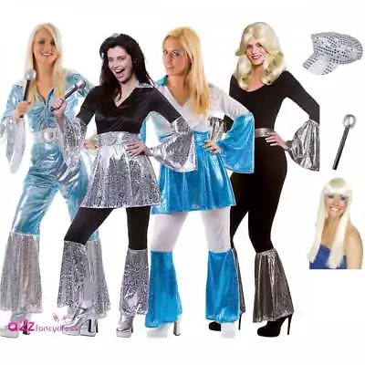 Ladies 70s Disco Eurovision Adult Fancy Dress Costume Mamma Mia Waterloo UK 6-24 • £26.99