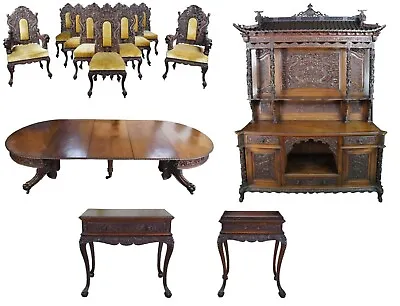 Monumental Antique American Carved Mahogany High Relief Oriental Dining Suite • $76500