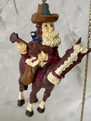 Cowboy Santa Claus On Smiling Horse Ornament Wild West Southwestern Resin • $7.50