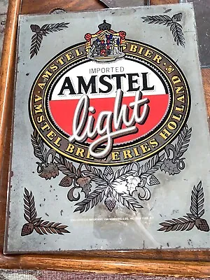 Vintage 1970's Amstel Light Beer Gold Bar Mirror Retro Sign 21.5”x17.5” • $16.50