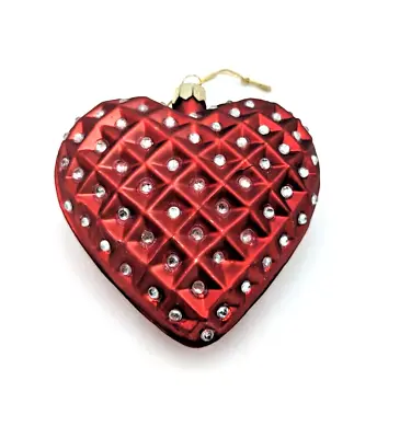 Red Heart Shaped Ornament With Rhinestones • $14.99