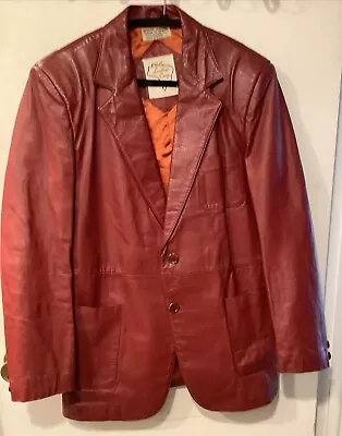 JB Leather Corp Vintage 80s Mens Size 42 Red Leather Button Up Coat/Jacket • $45