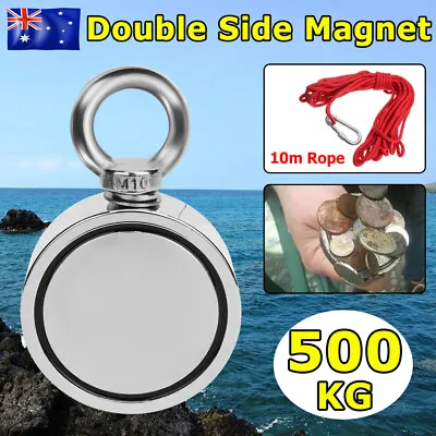 500kg Double Sided Magnet Neodymium Strong Metal Salvage Fishing Recovery Kits • $33.45