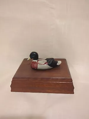 Vintage Wood Card Box With Stone Mallard Duck On Top Hinged Lid & 2 Compartments • $2.99