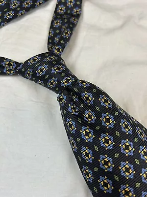 Vintage Rare Lands End 100% Silk Navy Blue Foulard Made In Italy Seven Fold Tie • $39