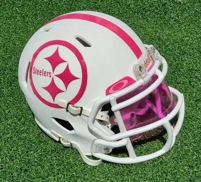Pittsburgh Steelers Pink Logo Breast Cancer Matte Football Mini Helmet + Visor • $51