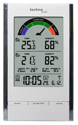 Technoline WS 9480 Modern Weather Station With Radio Clock Indoor And Outdoor Temperatures • £28.63