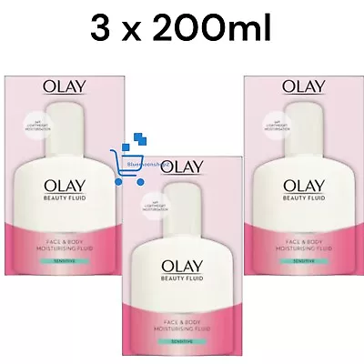 3 X 200ml Olay Beauty Fluid Face & Body Sensitive Skin  Moisturiser • £33.99