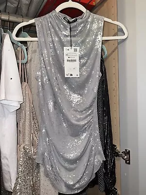 Zara Metallic Silver Top Brand New Size XS • £20